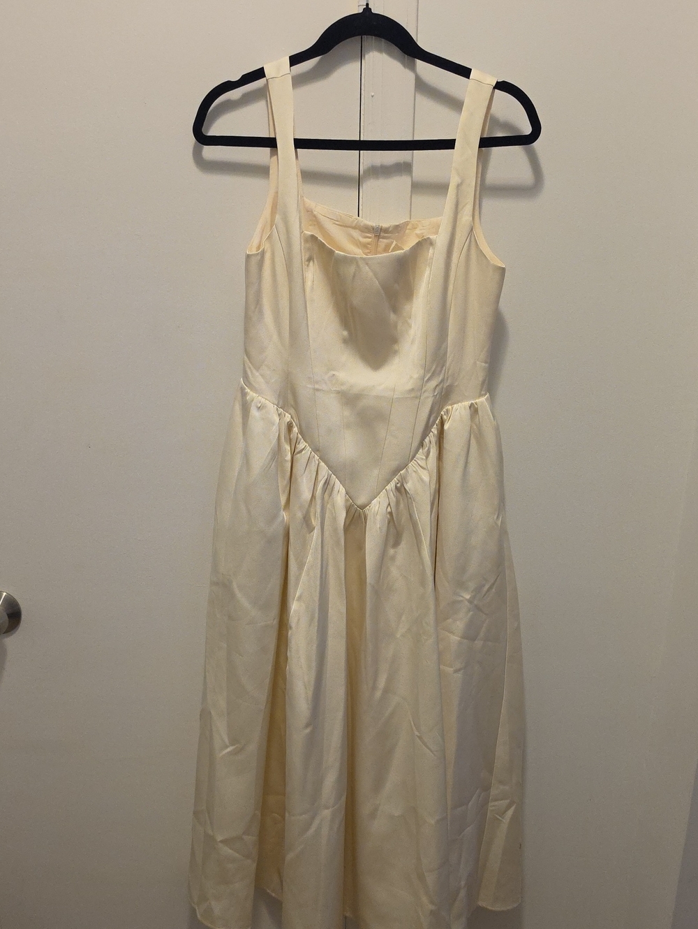 Cream Sleeveless Midi Dress with Square Neck